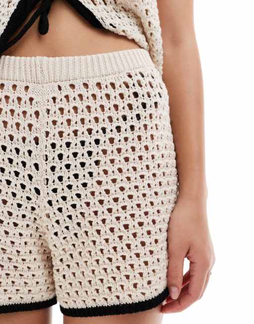 ASOS DESIGN knit beach short with contrast trim in cream, 4 of 5