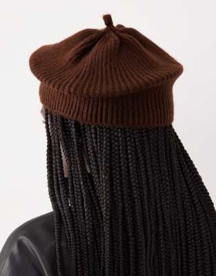 Asos Design Knit Beret In Brown