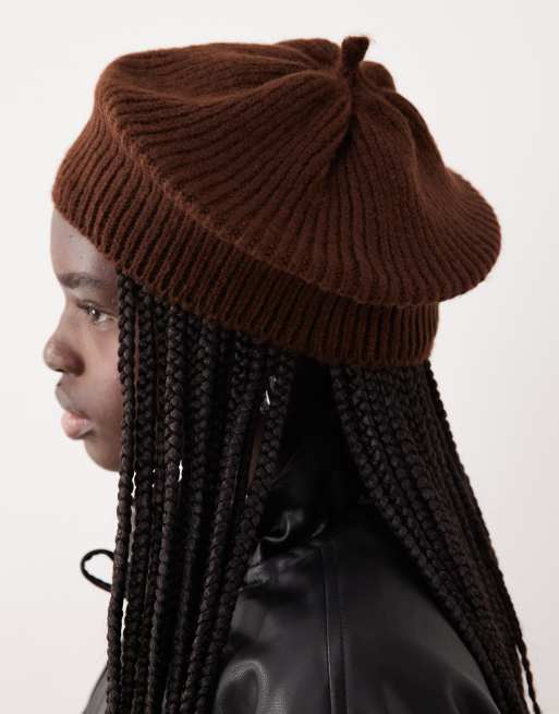 ASOS DESIGN knit beret in chocolate, 3 of 3