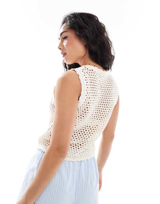 ASOS DESIGN knit blue lobster tank top in ecru