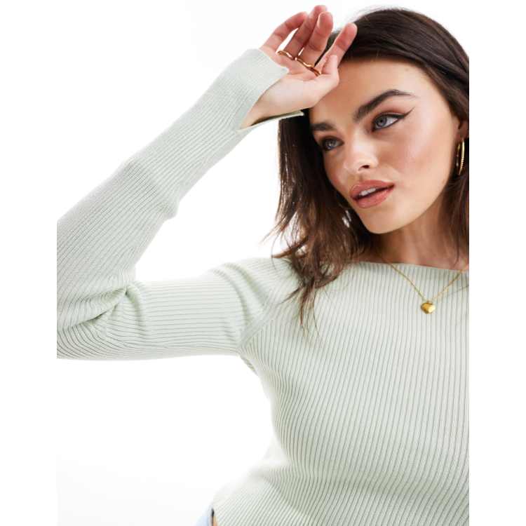 トップス boat neck lib knit The Blue Boat Neck Ribbed Cap Sleeve Knit Tee - Women's Rib