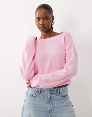 Asos Design Knit Boat Neck Sweater In Pink