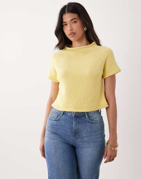 ASOS DESIGN knit boat neck t-shirt in buttermilk - view 1