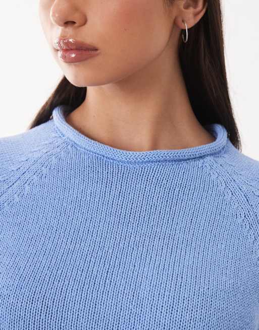 ASOS DESIGN knit boat neck T-shirt in light blue, 3 of 4