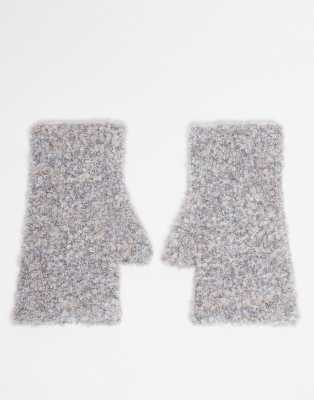 Asos Design Knit Boucle Fingerless Gloves In Black