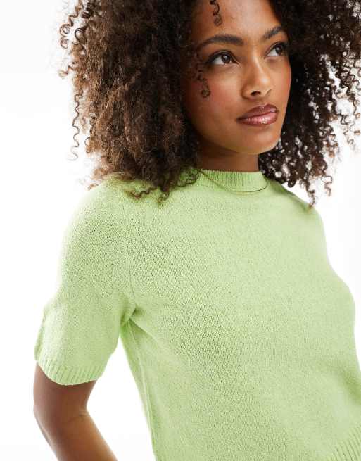 ASOS DESIGN knit boucle half sleeve top in sage green