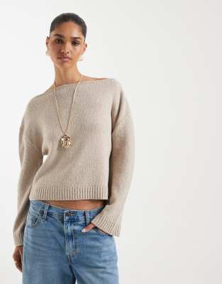 ASOS DESIGN knit boucle one shoulder sweater in mocha
