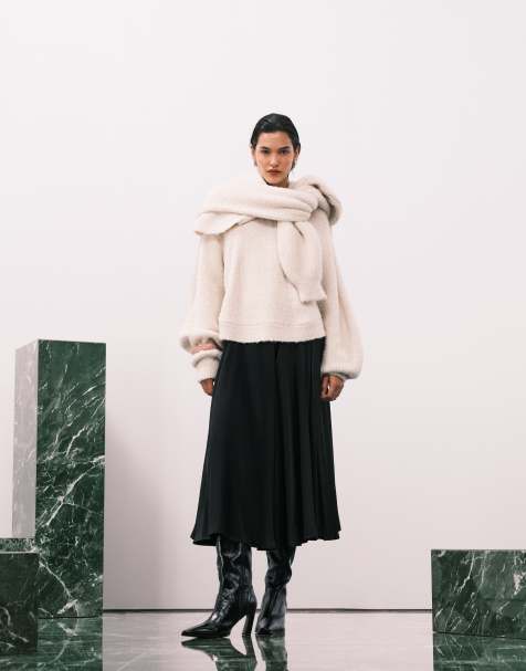 ASOS DESIGN knit boucle oversized sweater in ecru - view 1