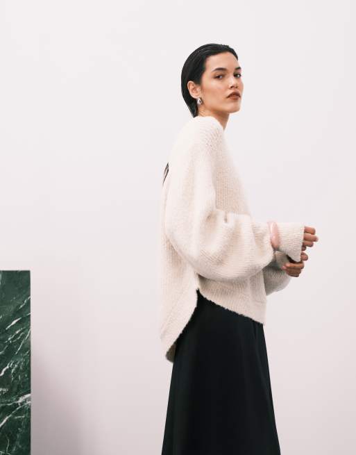 ASOS DESIGN knit boucle oversized sweater in ecru, 2 of 4