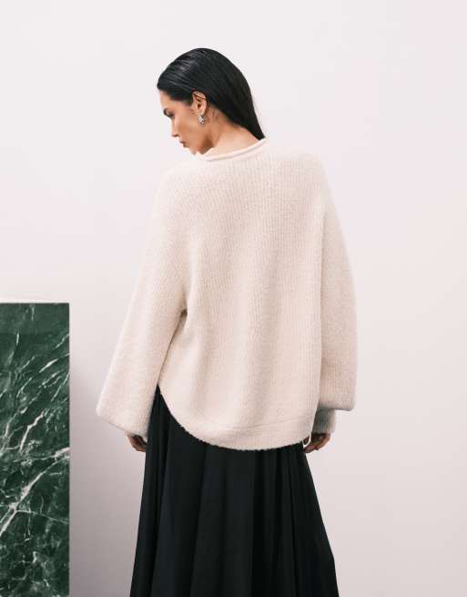ASOS DESIGN knit boucle oversized sweater in ecru, 4 of 4