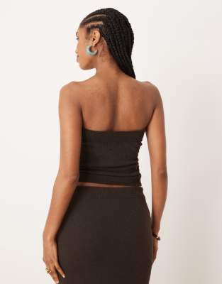 Asos Design Knit Boucle Ruched Bandeau Top In Brown
