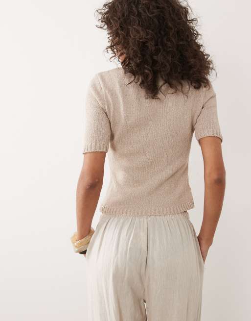 ASOS DESIGN knit boucle shrunken top in mocha, 4 of 4