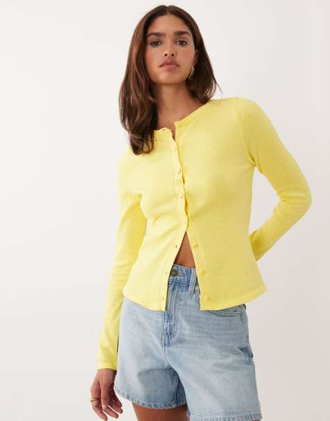 ASOS DESIGN knit boxy fit cardigan in yellow - part of a set - view 1