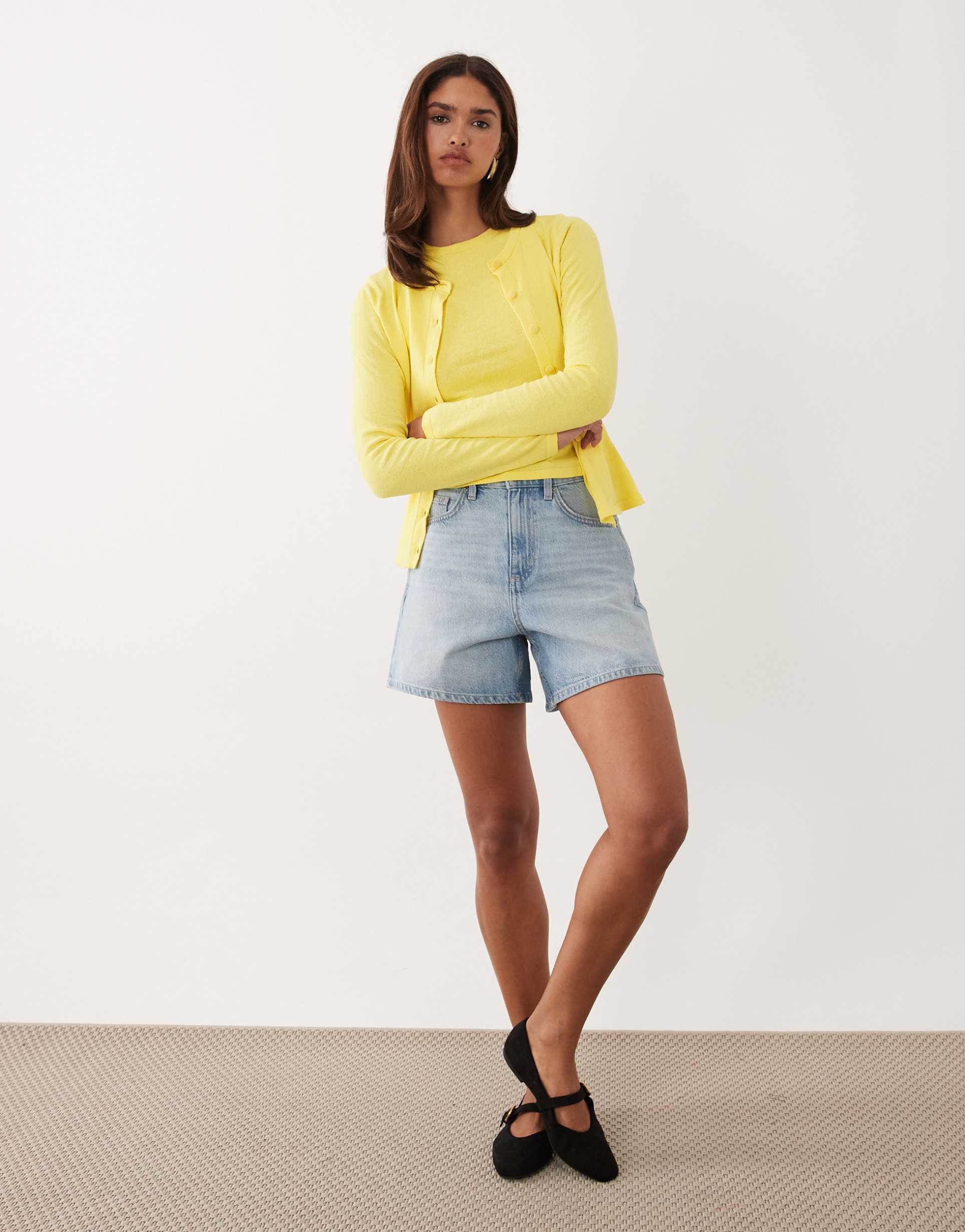 asos design knit boxy fit cardigan in yellow - part of a set