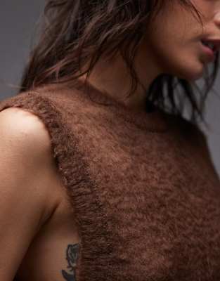 Asos Design Knit Boxy Fit Tank Top In Brown