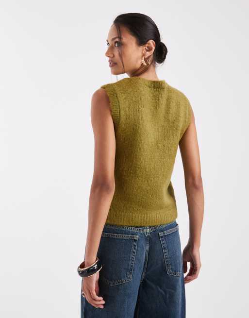 ASOS DESIGN knit boxy fit tank top in olive, 4 of 4