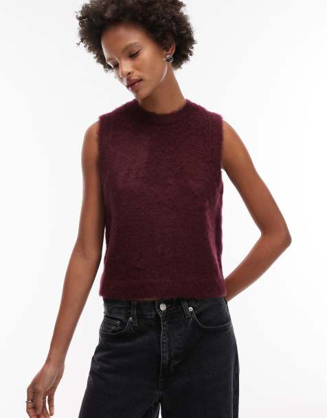 ASOS DESIGN knit boxy fit tank top in wine - view 1