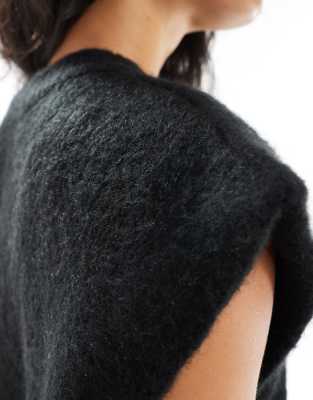 Asos Design Knit Boxy Shoulder Detail Tank Top In Black