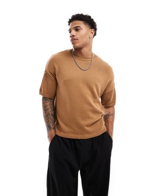 knit boxy t-shirt in brown-Neutral