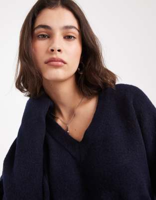 Asos Design Knit Boxy V Neck Sweater In Blue