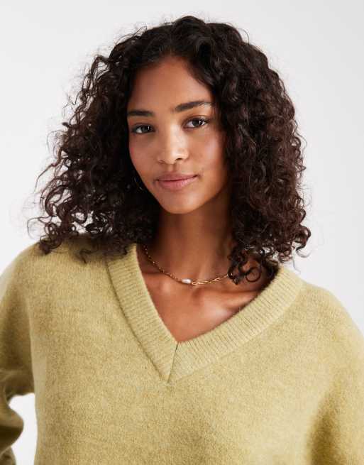 ASOS DESIGN knit boxy V-neck sweater in pistachio