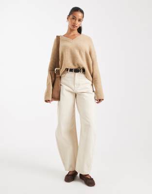 Asos Design Extreme Boxy V Neck Structured Sweater In Neutral