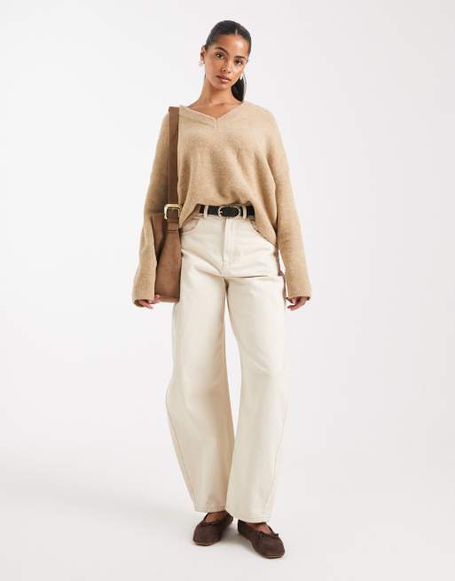 ASOS DESIGN knit boxy v neck sweater in rye