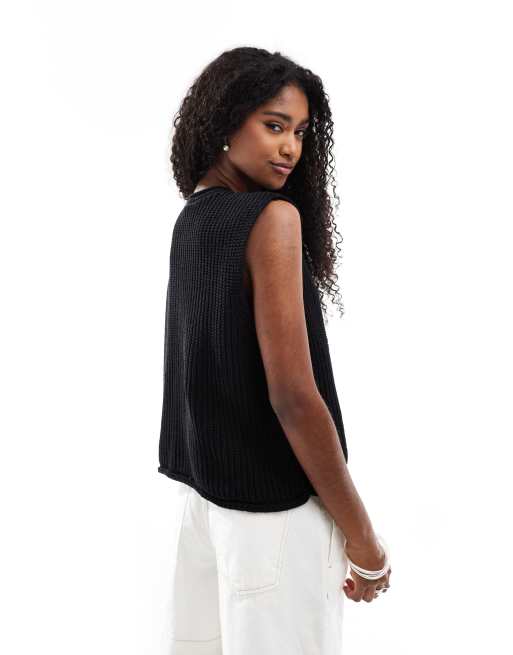 ASOS DESIGN knit boxy vest with multi shell buttons in black, 4 of 4