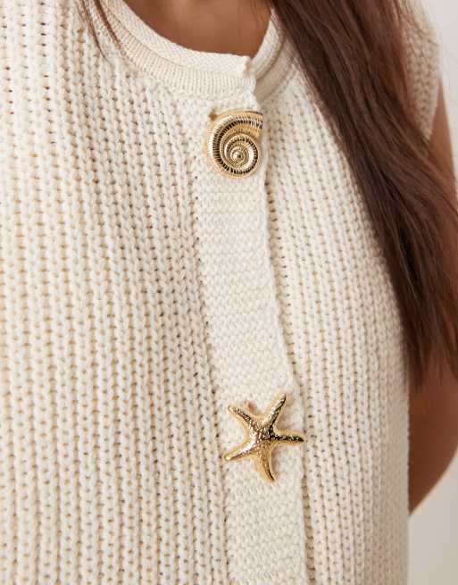 ASOS DESIGN knit boxy vest with multi shell buttons in white, 2 of 4
