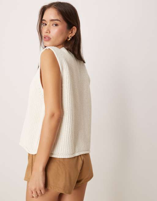 ASOS DESIGN knit boxy vest with multi shell buttons in white, 4 of 4