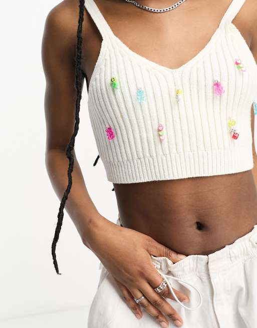 ASOS DESIGN knit bralet with charm detail in cream, 4 of 4