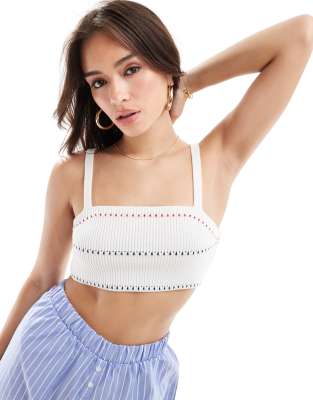 knit bralet with tipping detail in cream - part of a set-White