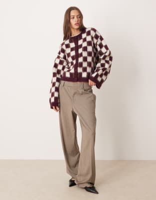 Asos Design Knit Brushed Cardigan In Brown