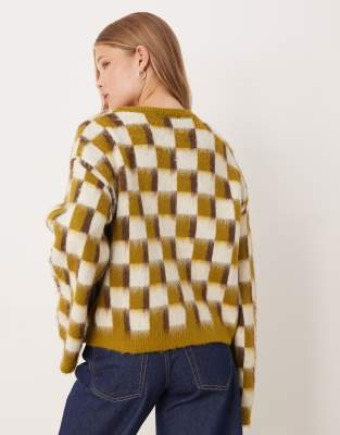 Asos Design Knit Brushed Cardigan In Yellow