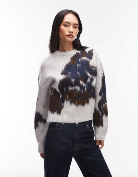 ASOS DESIGN knit brushed floral sweater in gray - view 1