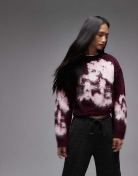 ASOS DESIGN knit brushed floral sweater in pink - view 1