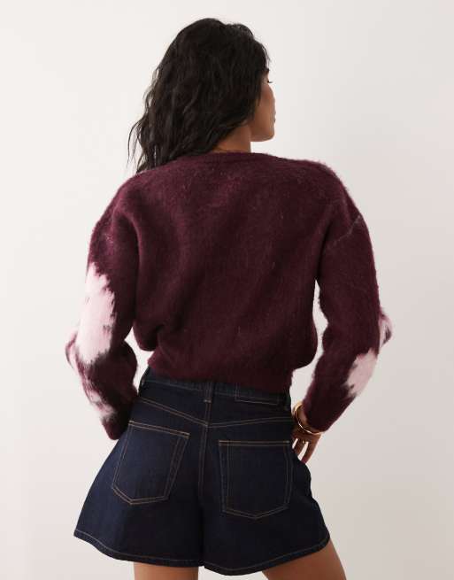 ASOS DESIGN knit brushed floral sweater in pink, 4 of 4