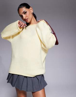 Asos Design Knit Brushed Sweater In Soft Buttermilk-yellow