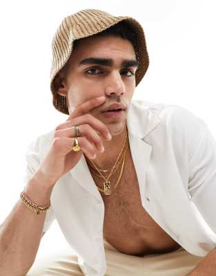 Asos Design Knit Bucket Hat In Brown