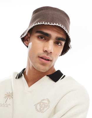 Asos Design Knit Bucket Hat In Brown