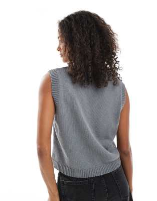 Asos Design Knit Button Down Vest In Gray