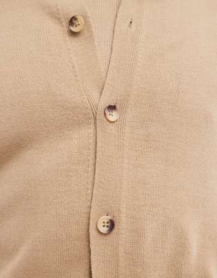 Asos Design Knit Button Through Polo In Neutral