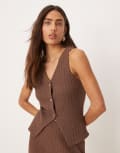 [ASOS DESIGN] ASOS DESIGN knit button through sleeveless waistcoat in chocolate (part of a set)-Brown M Chocolate