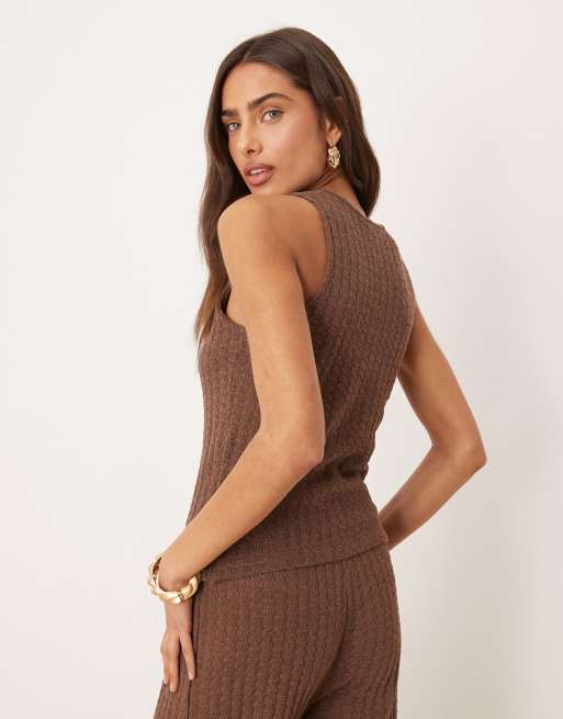 ASOS DESIGN knit button through sleeveless waistcoat in chocolate (part of a set), 3 of 4