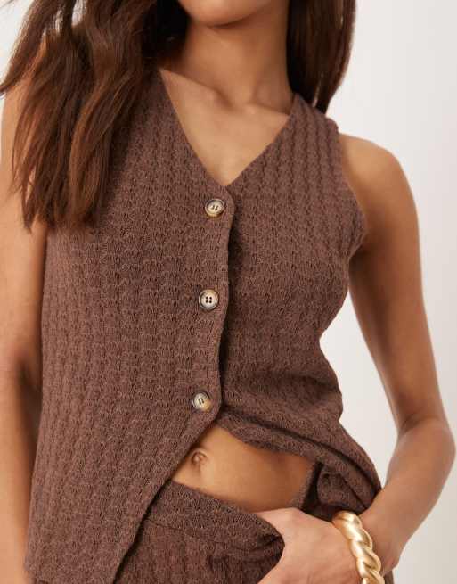 ASOS DESIGN knit button through sleeveless waistcoat in chocolate (part of a set), 4 of 4