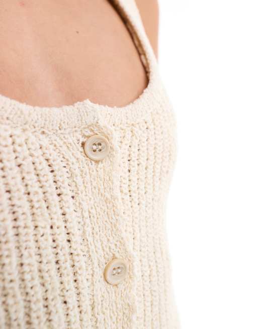 ASOS DESIGN knit button up cami top in textured stitch in cream, 2 of 4