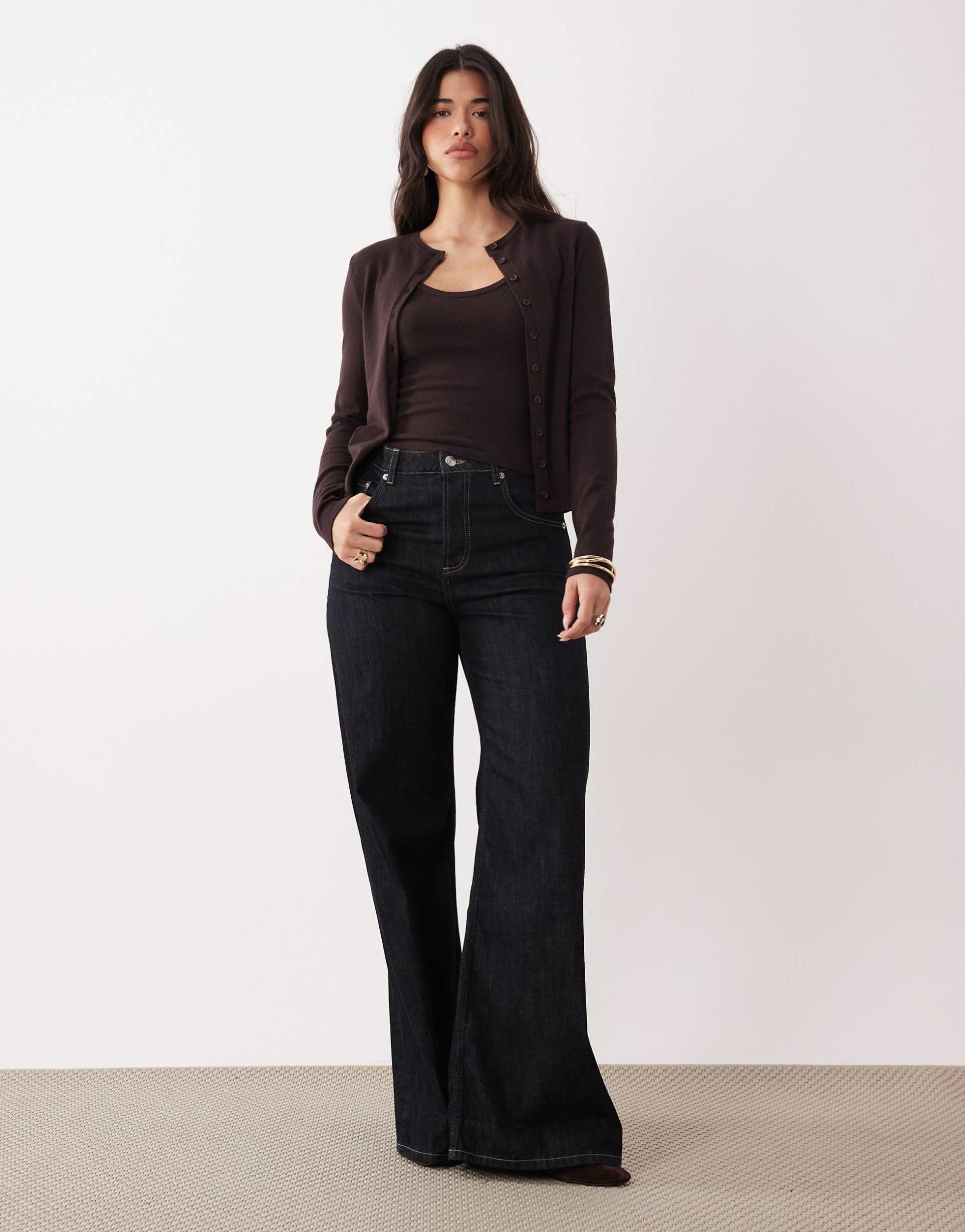 asos design knit cami top in brown - part of a set