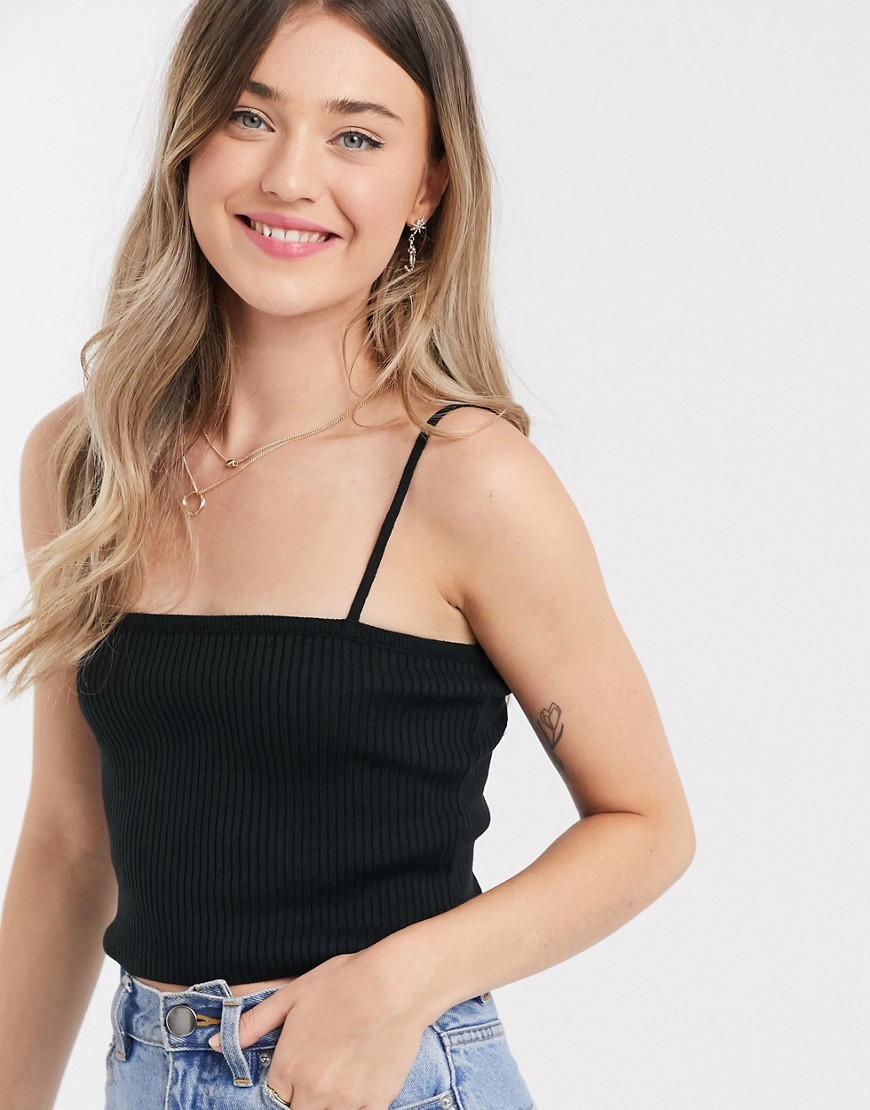 ASOS DESIGN knit cami with square neck in black