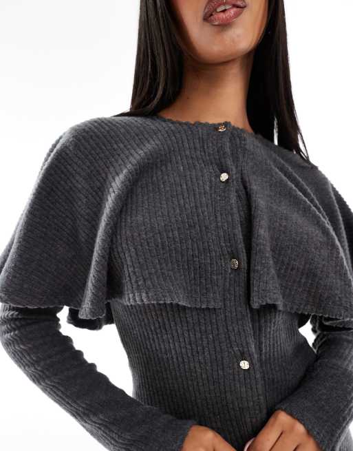 ASOS DESIGN knit cape button up mini dress in charcoal heather | ASOS