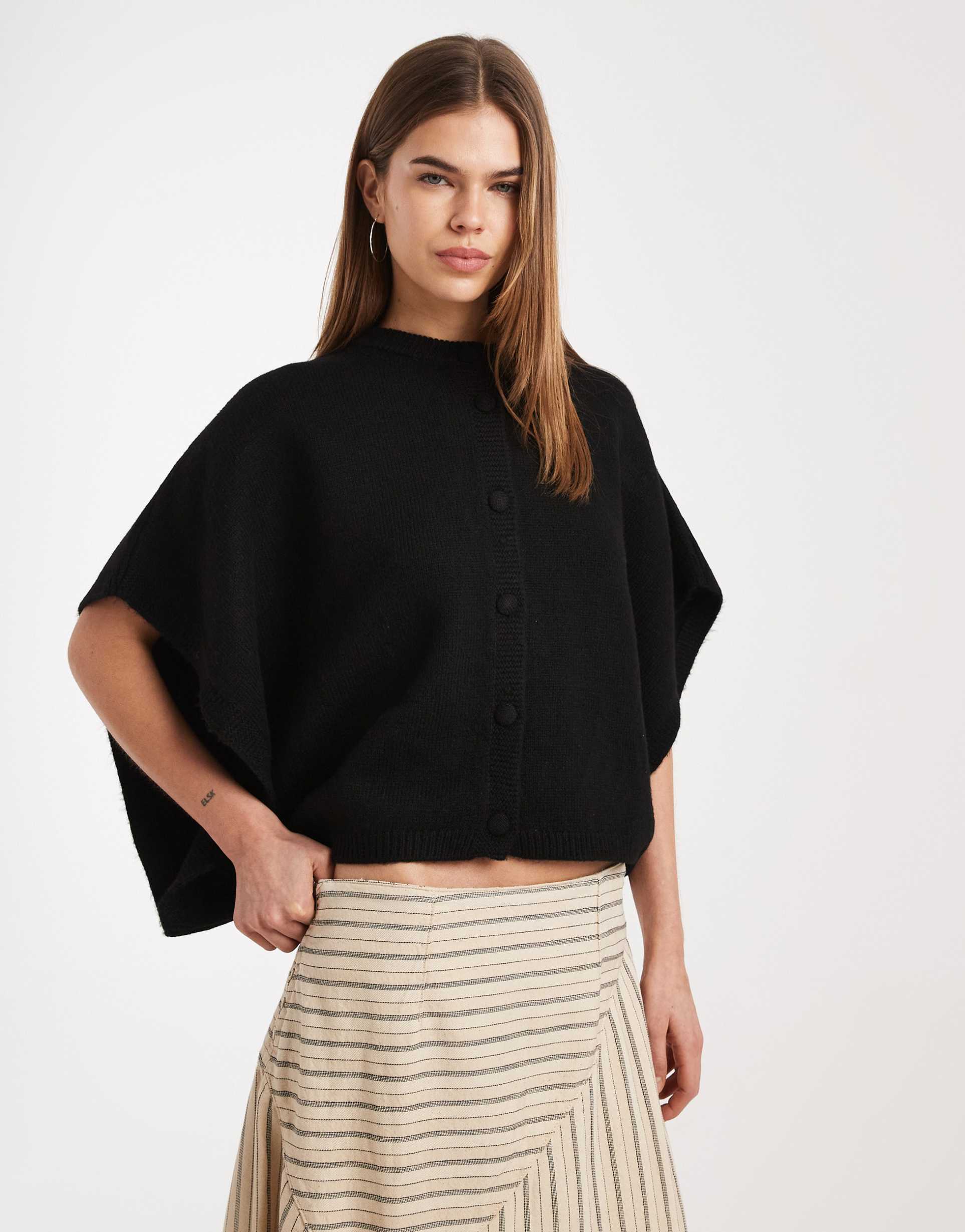 asos design knit cape cardigan in black